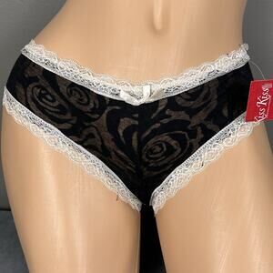 Y2K Panties International Intimates Size Medium Burnout Roses New NWT Lace Black